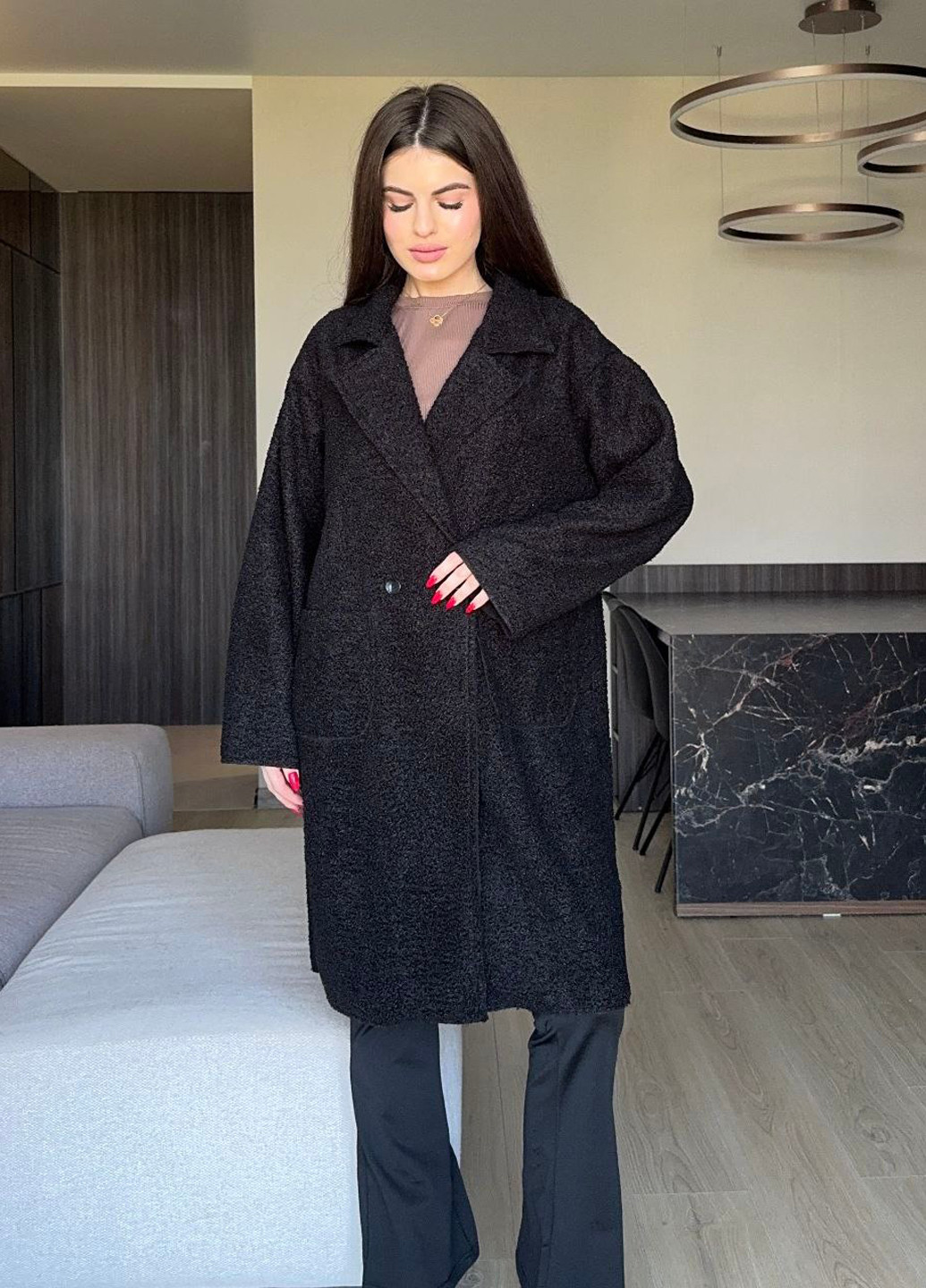 Чорне демісезонне Пальто двобортне No Brand