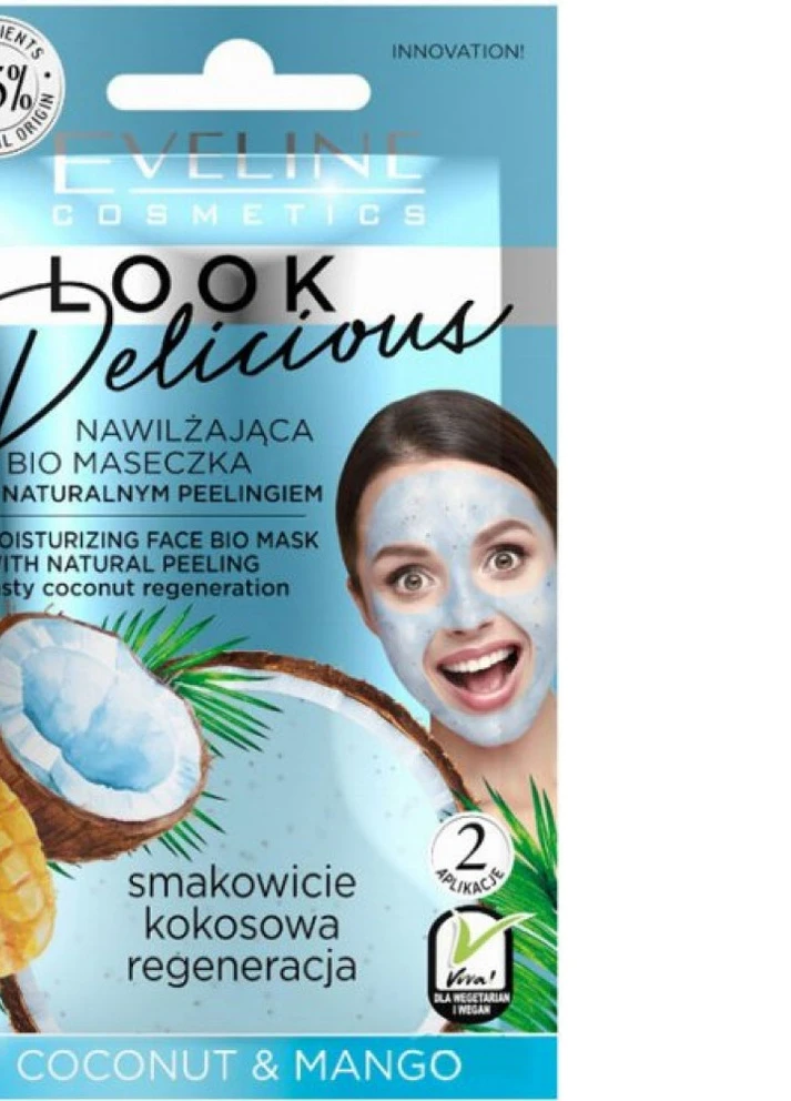 Увлажняющая биo маска для лица Look Delicious с натуральным скрабом кокос и манго 10 мл Eveline (248204506)