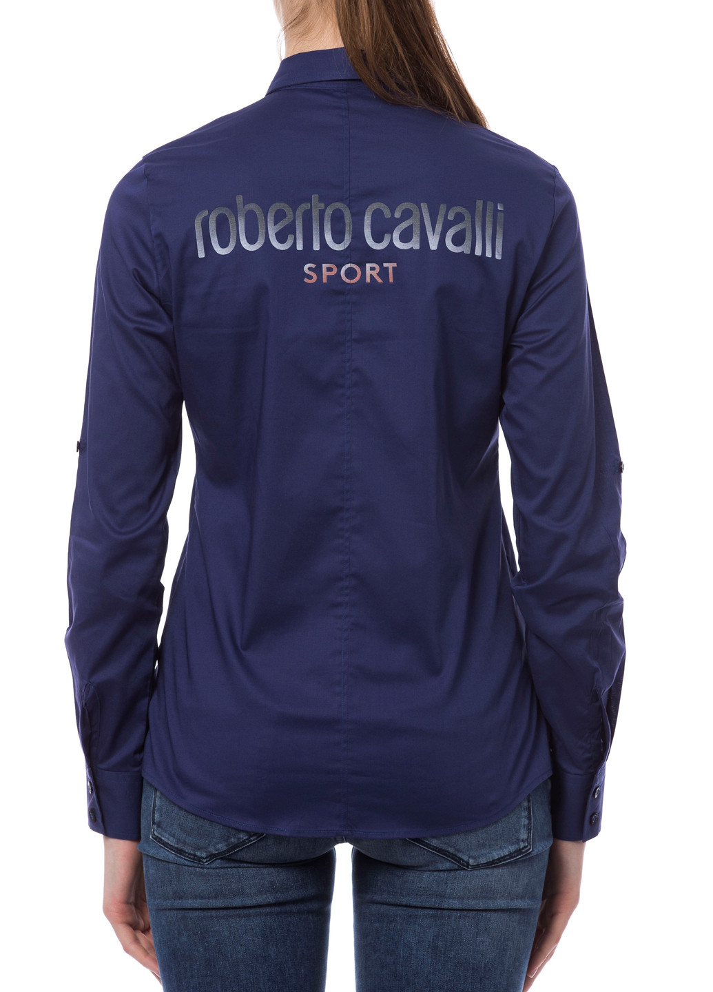 Темно-синяя кэжуал рубашка с логотипом Roberto Cavalli