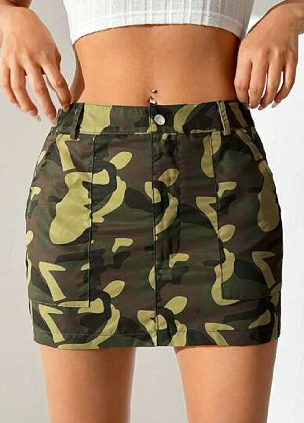 Оливковая (хаки) кэжуал камуфляжная юбка SHEIN
