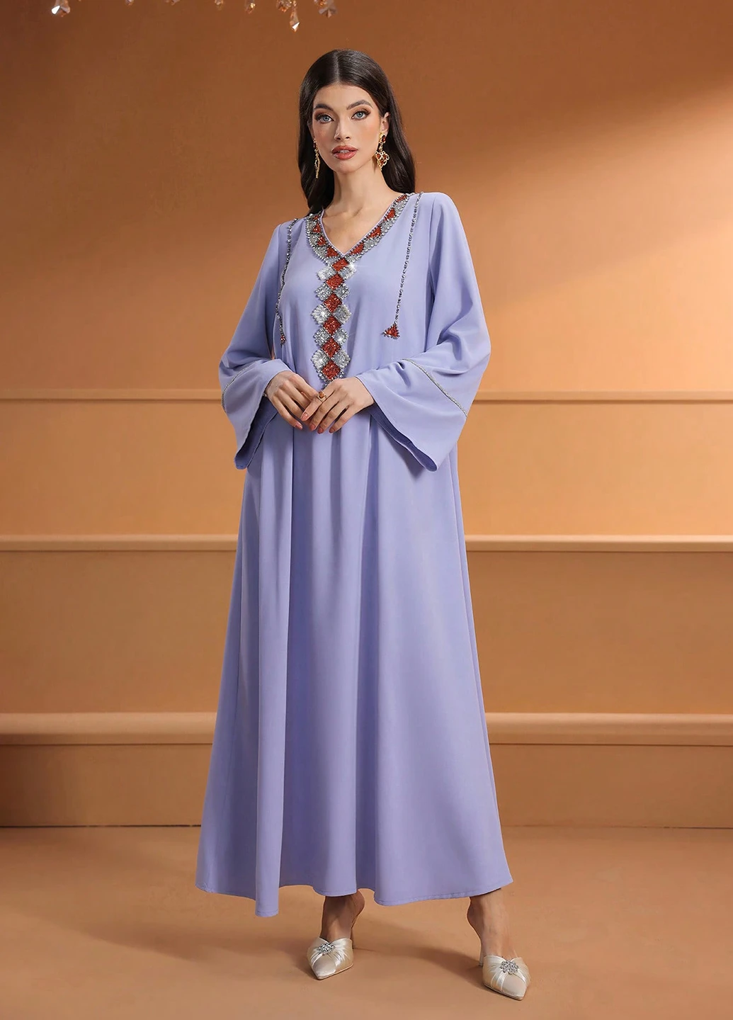 Лиловое вечернее платье а-силуэт SHEIN однотонное