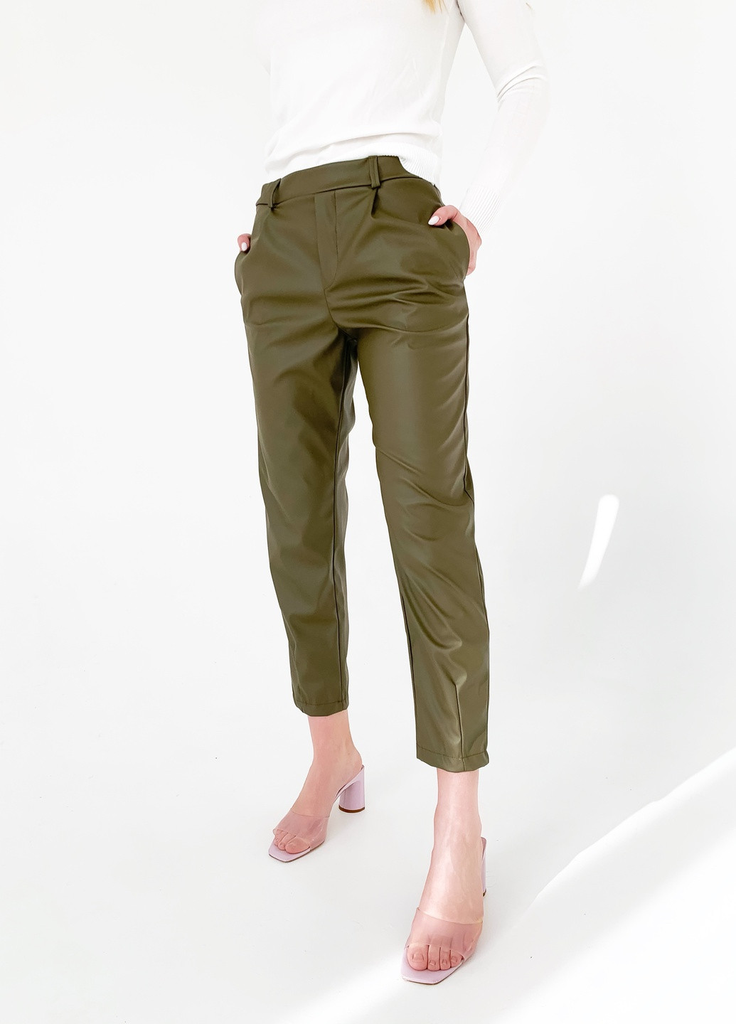 Хаки кэжуал зимние зауженные, прямые, классические, укороченные брюки Jolie