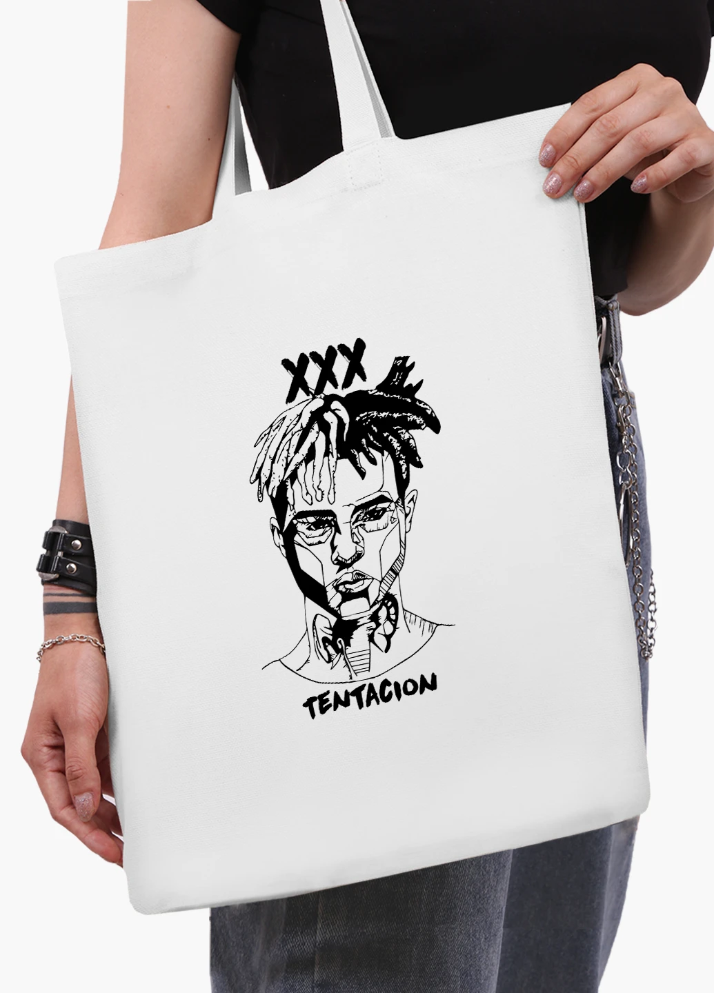 Еко сумка шоппер біла Екс-екс-екс Тентасьон (XXXTentacion) (9227-2637-WT2) Еко сумка шоппер біла 41*35 см MobiPrint (219151155)