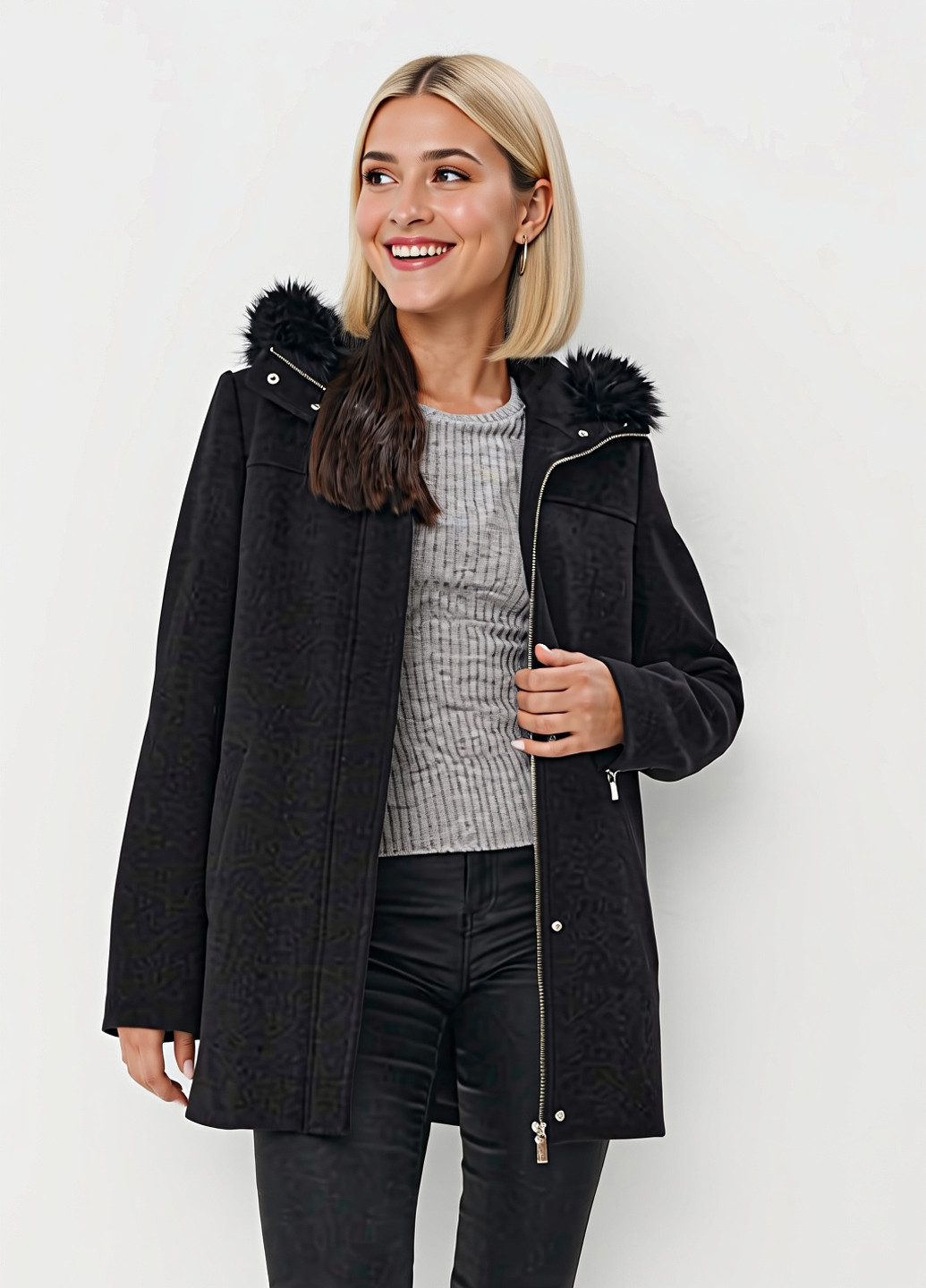 Черное Кэжуал полупальто Mohito однотонное