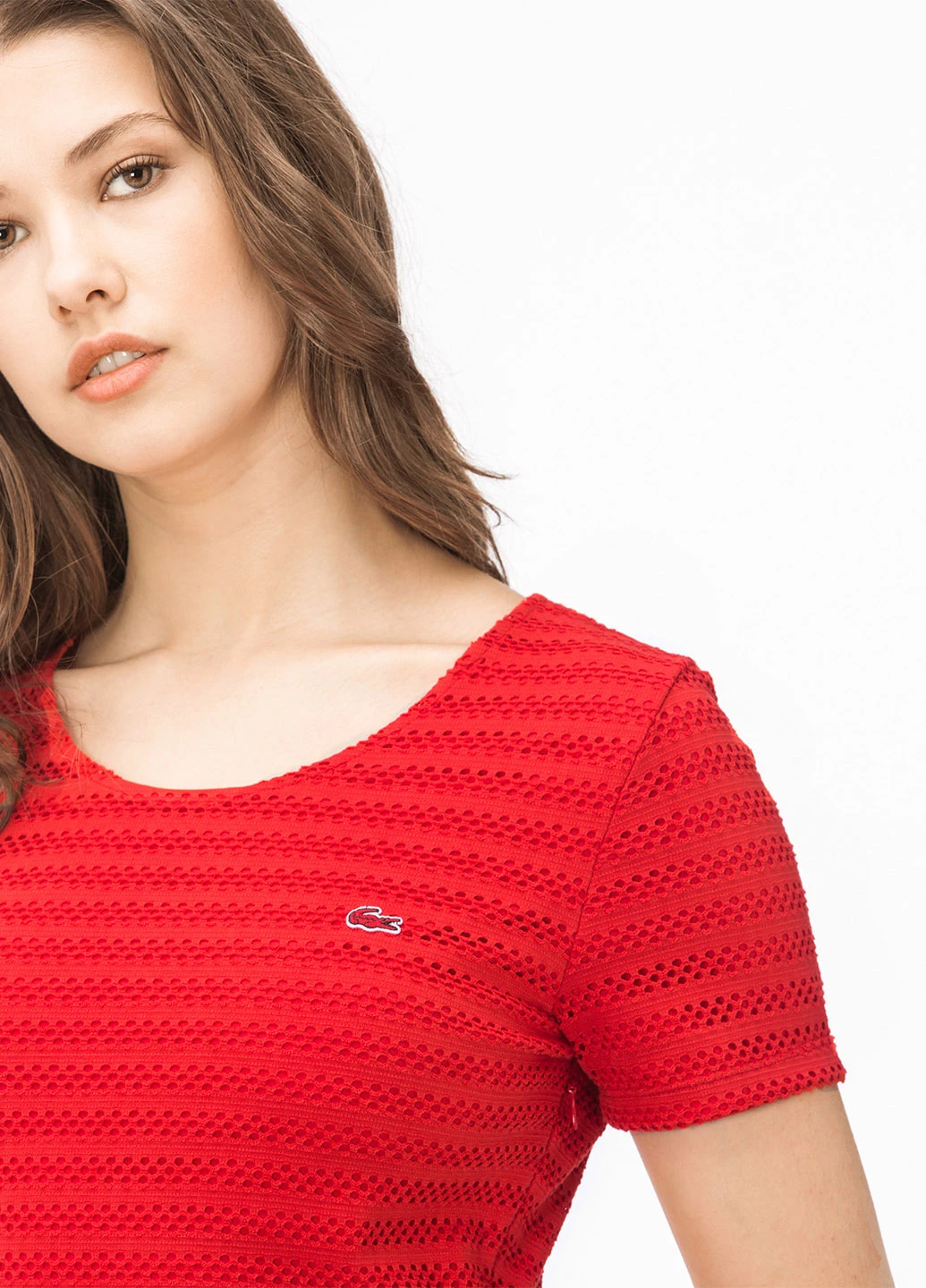 Красное кэжуал платье клеш Lacoste однотонное