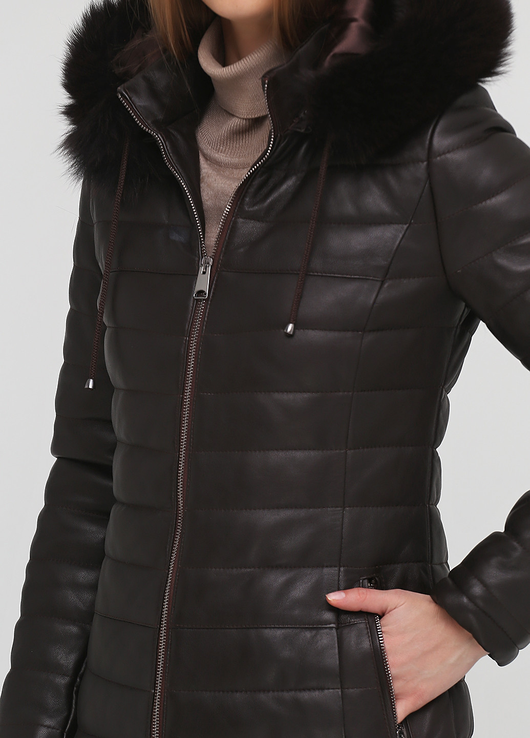 Темно-коричнева зимня куртка шкіряна Elibol