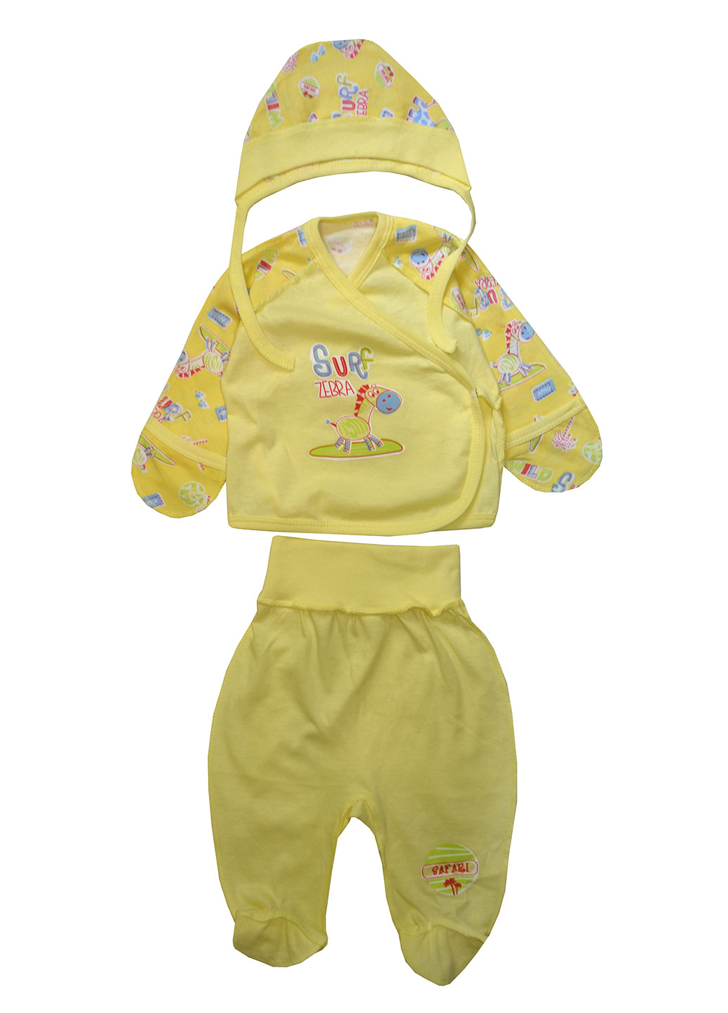 Желтый демисезонный комплект (распашонка, ползунки, шапка) BabiesBerries