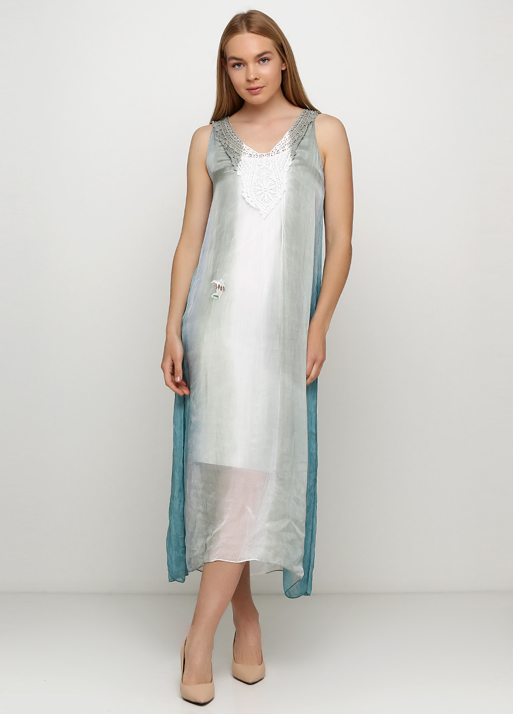 Комбинированное кэжуал платье а-силуэт Made in Italy градиентное ("омбре")