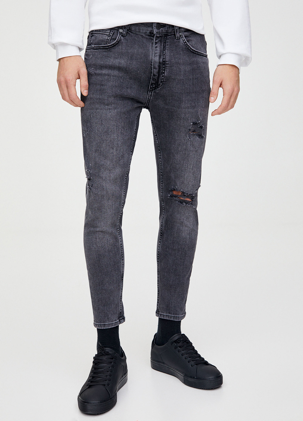 Серые демисезонные скинни, укороченные джинсы Pull&Bear
