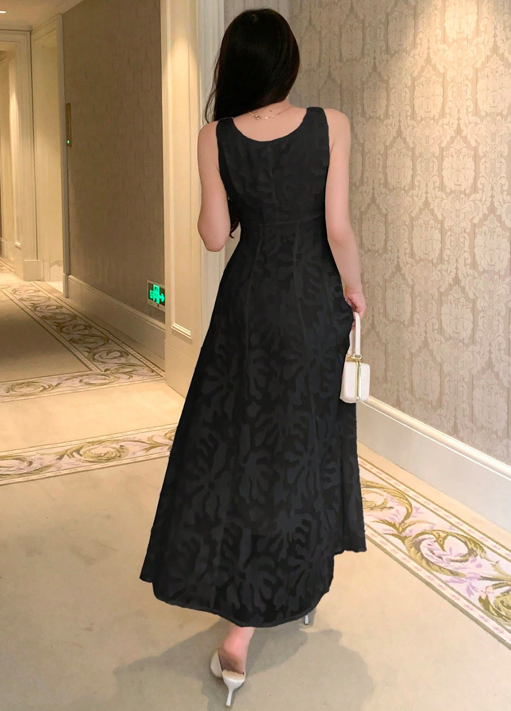 Чорна кежуал, вечірня сукня кльош, а-силует SHEIN з малюнком