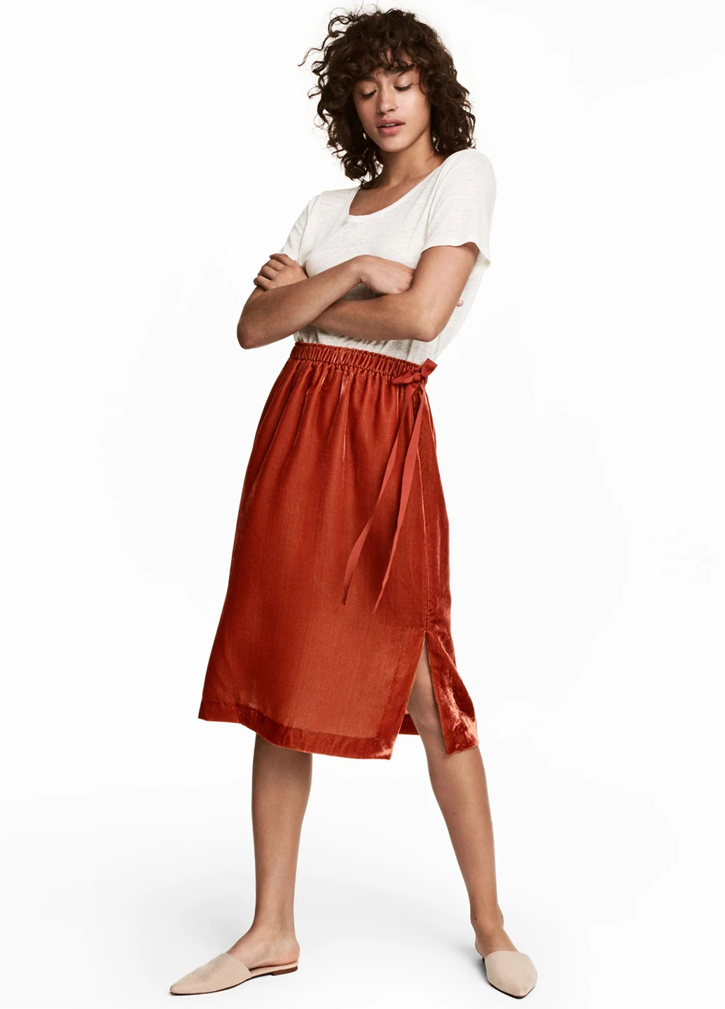 Оранжевая кэжуал юбка H&M клешированная