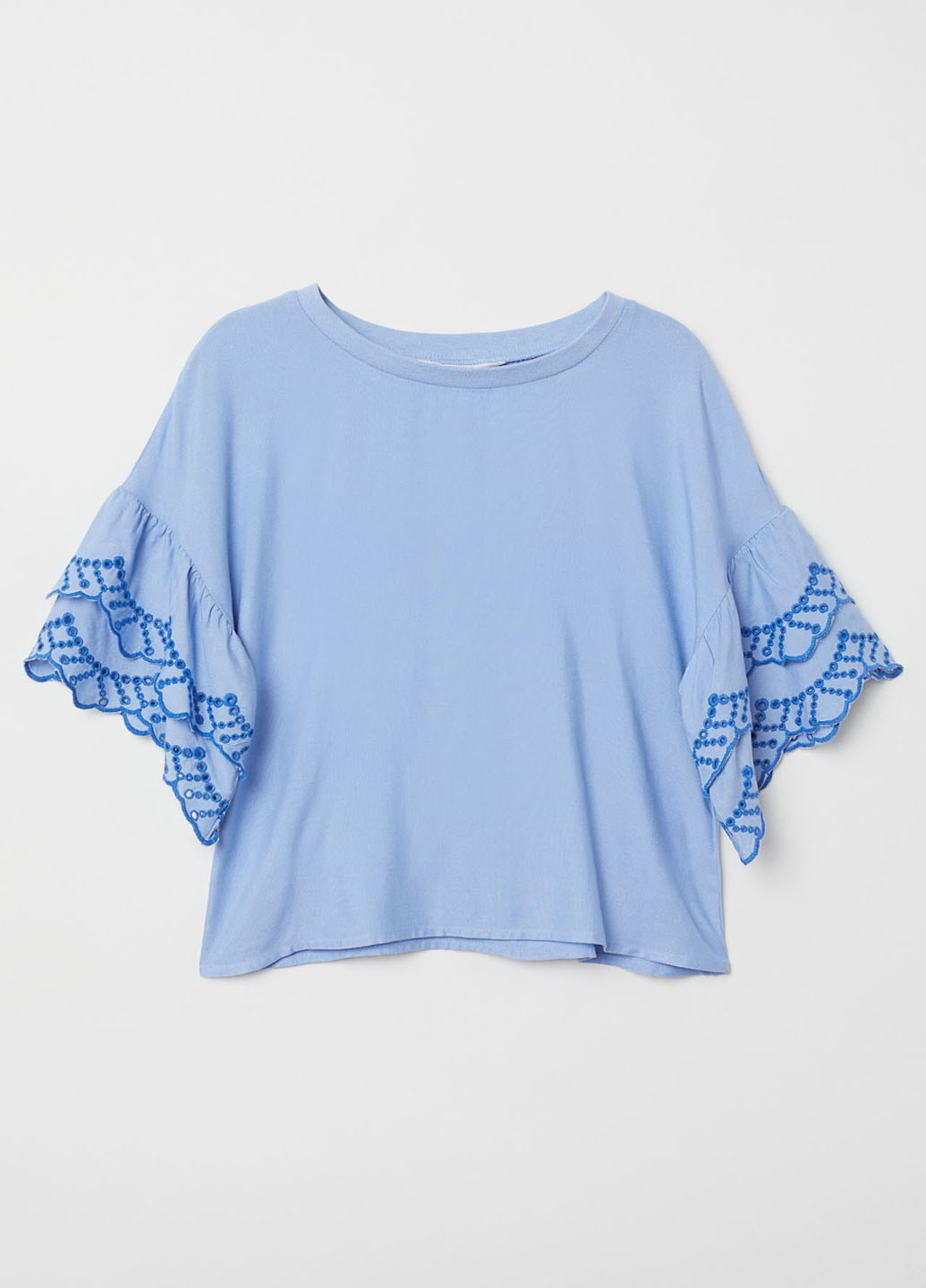Голубая однотонная блузка с коротким рукавом H&M летняя