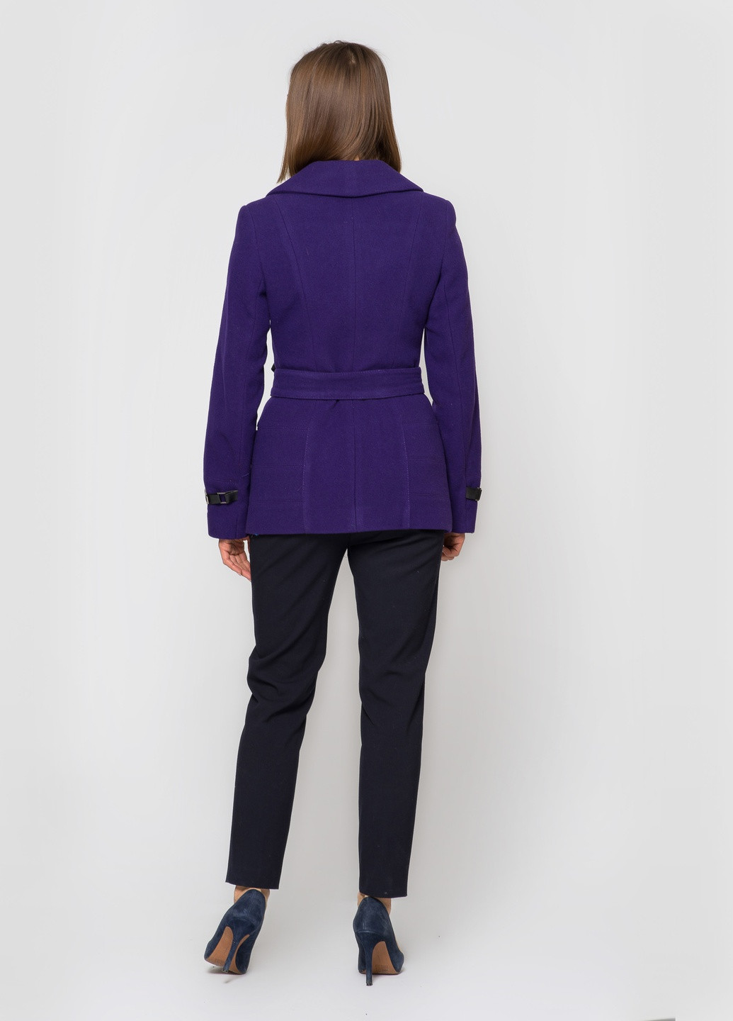 Фиолетовое демисезонное Пальто с кожей двубортное Mangust