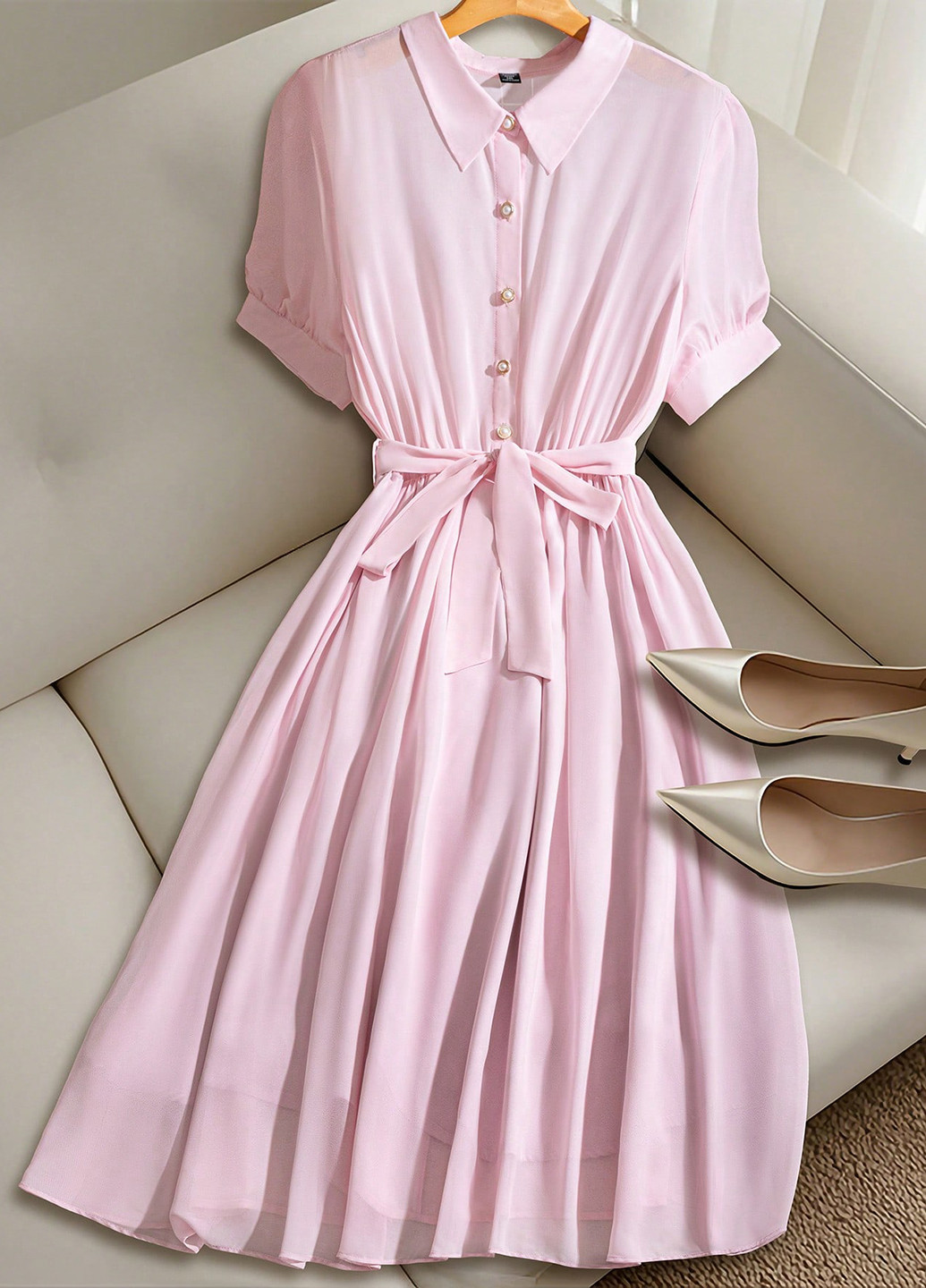 Розовое кэжуал платье рубашка SHEIN однотонное