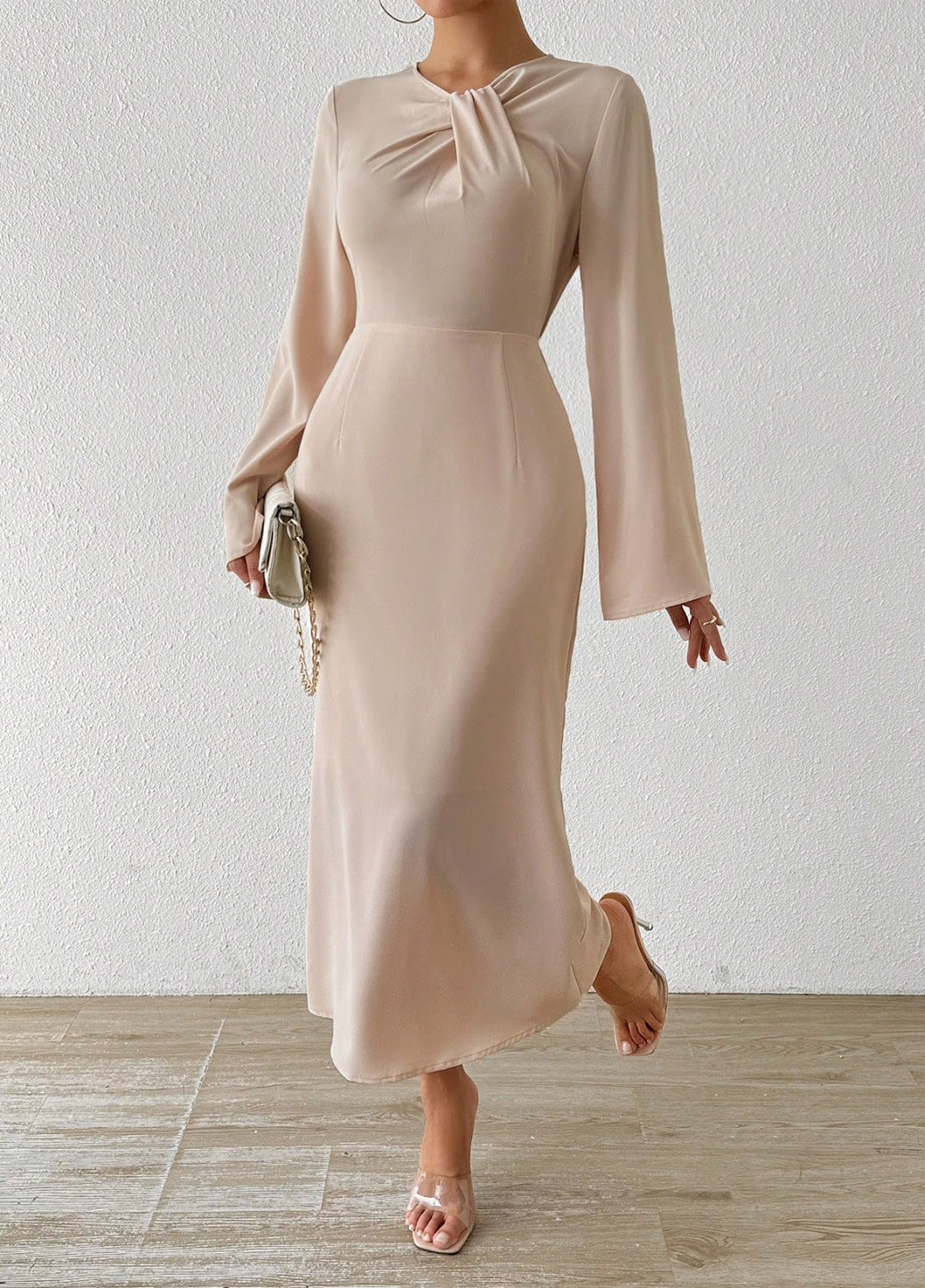 Пудрова кежуал, вечірня сукня SHEIN однотонна