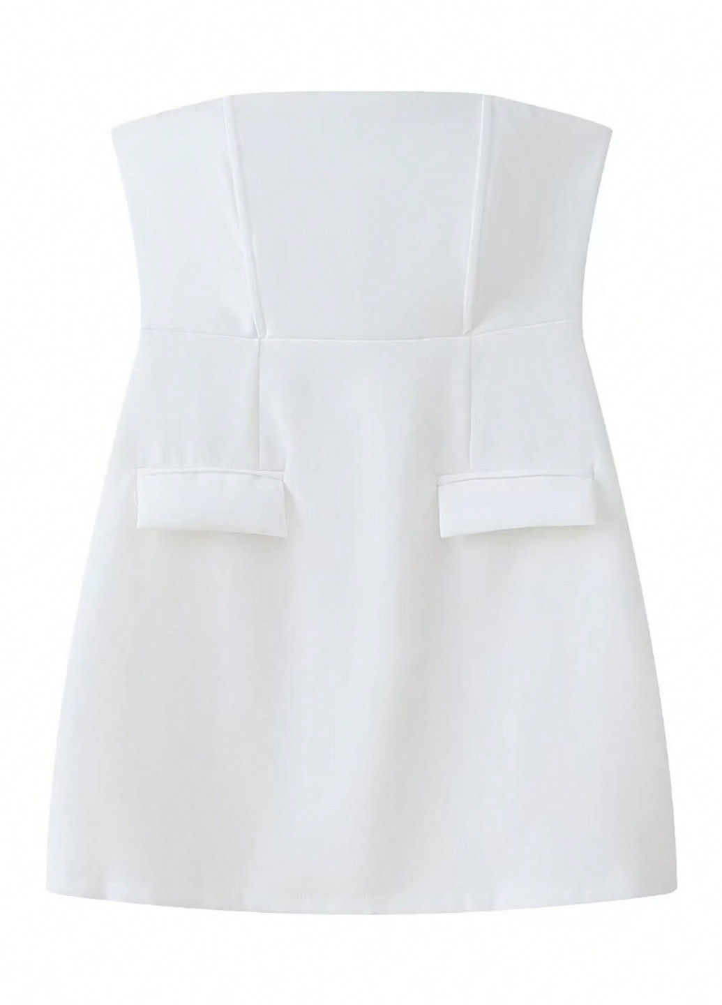 Белое коктейльное, вечернее, кэжуал платье колокол, бандо, с открытыми плечами, с открытой спиной SHEIN однотонное