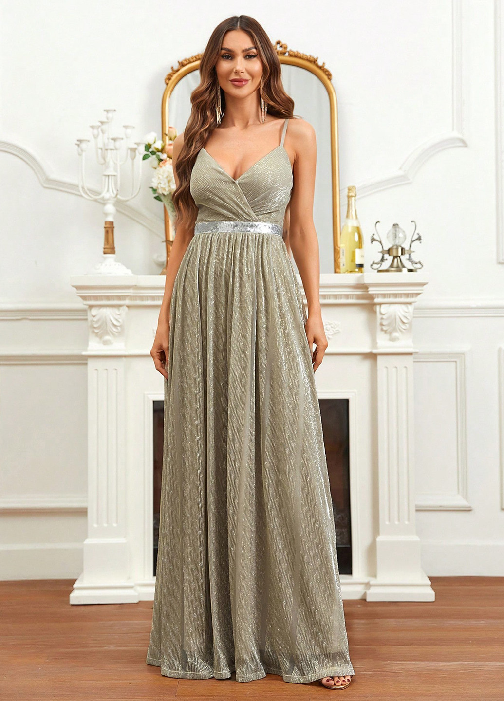 Серое вечернее платье а-силуэт SHEIN однотонное