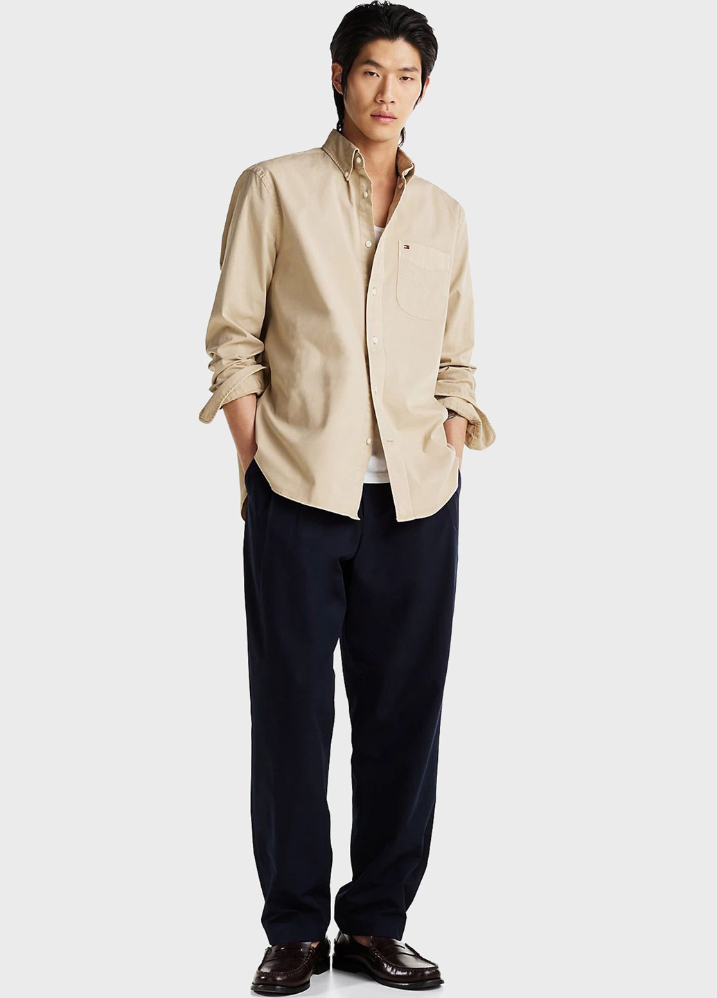 Бежевая кэжуал рубашка однотонная Tommy Hilfiger