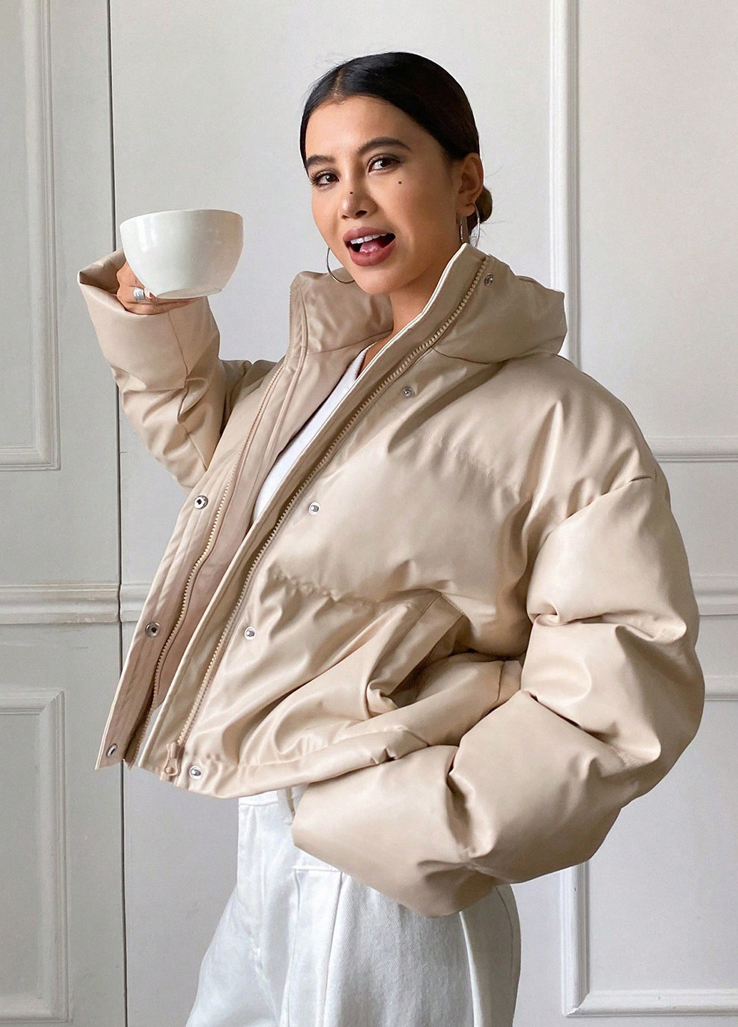 Светло-бежевая зимняя куртка SHEIN