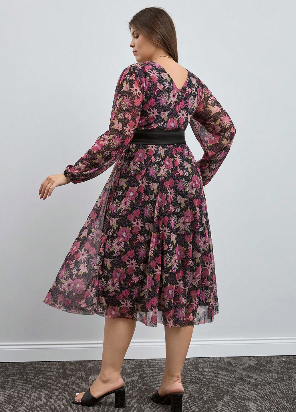 Комбинированное кэжуал платье а-силуэт SHEIN с цветочным принтом