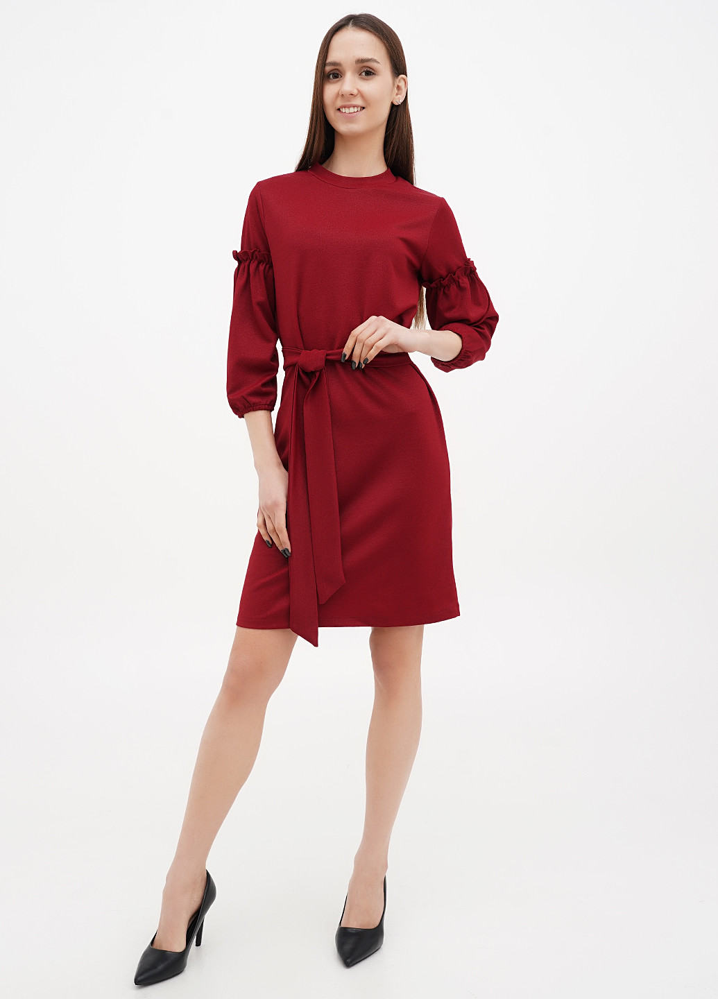 Бордовое кэжуал платье Sassofono однотонное