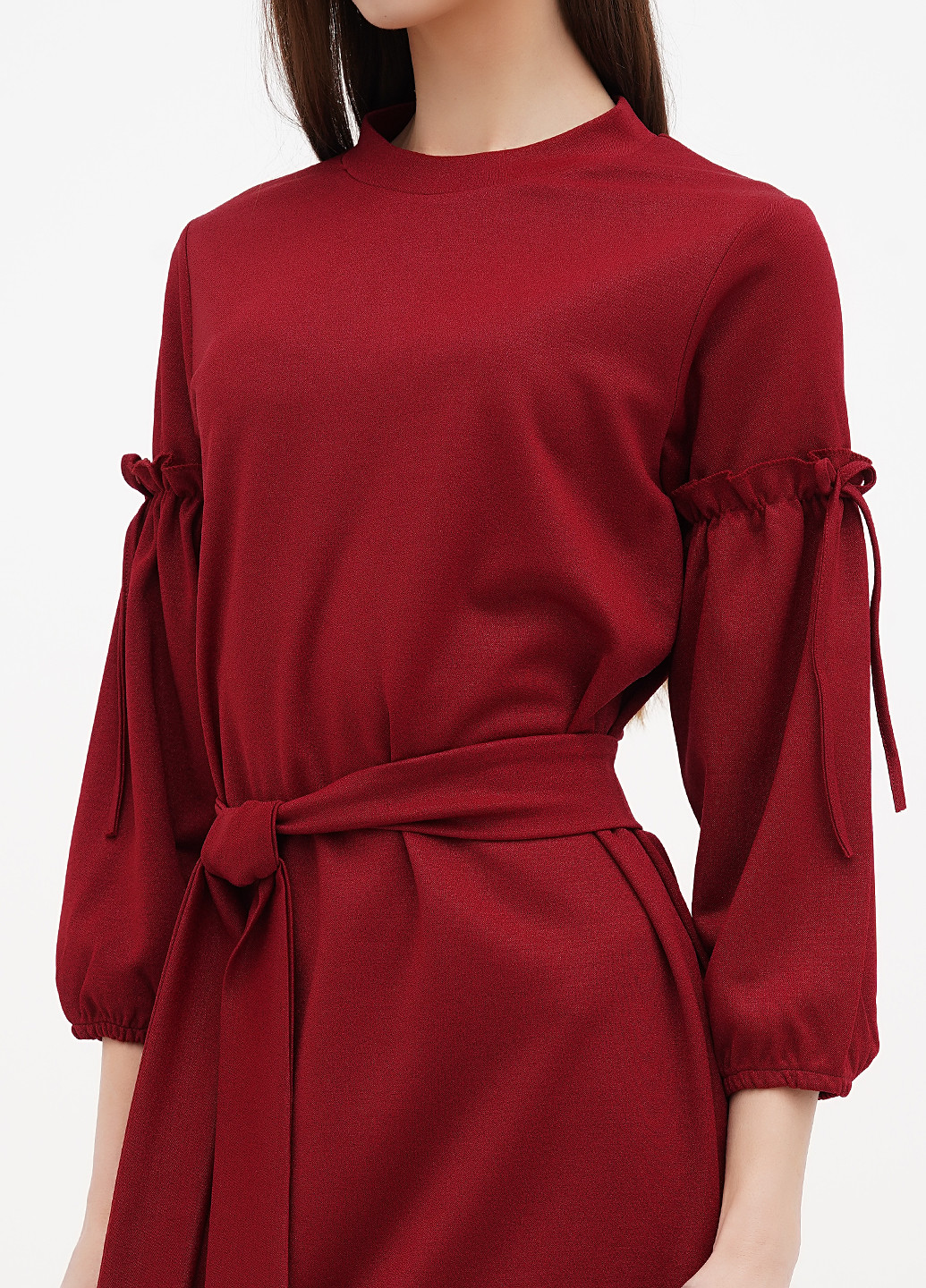 Бордовое кэжуал платье Sassofono однотонное