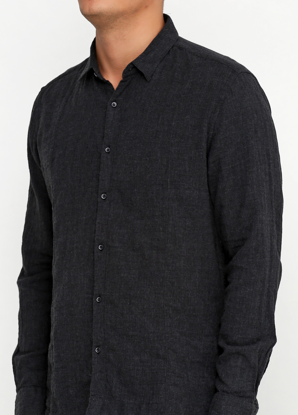 Темно-серая кэжуал рубашка однотонная Zuiki с длинным рукавом