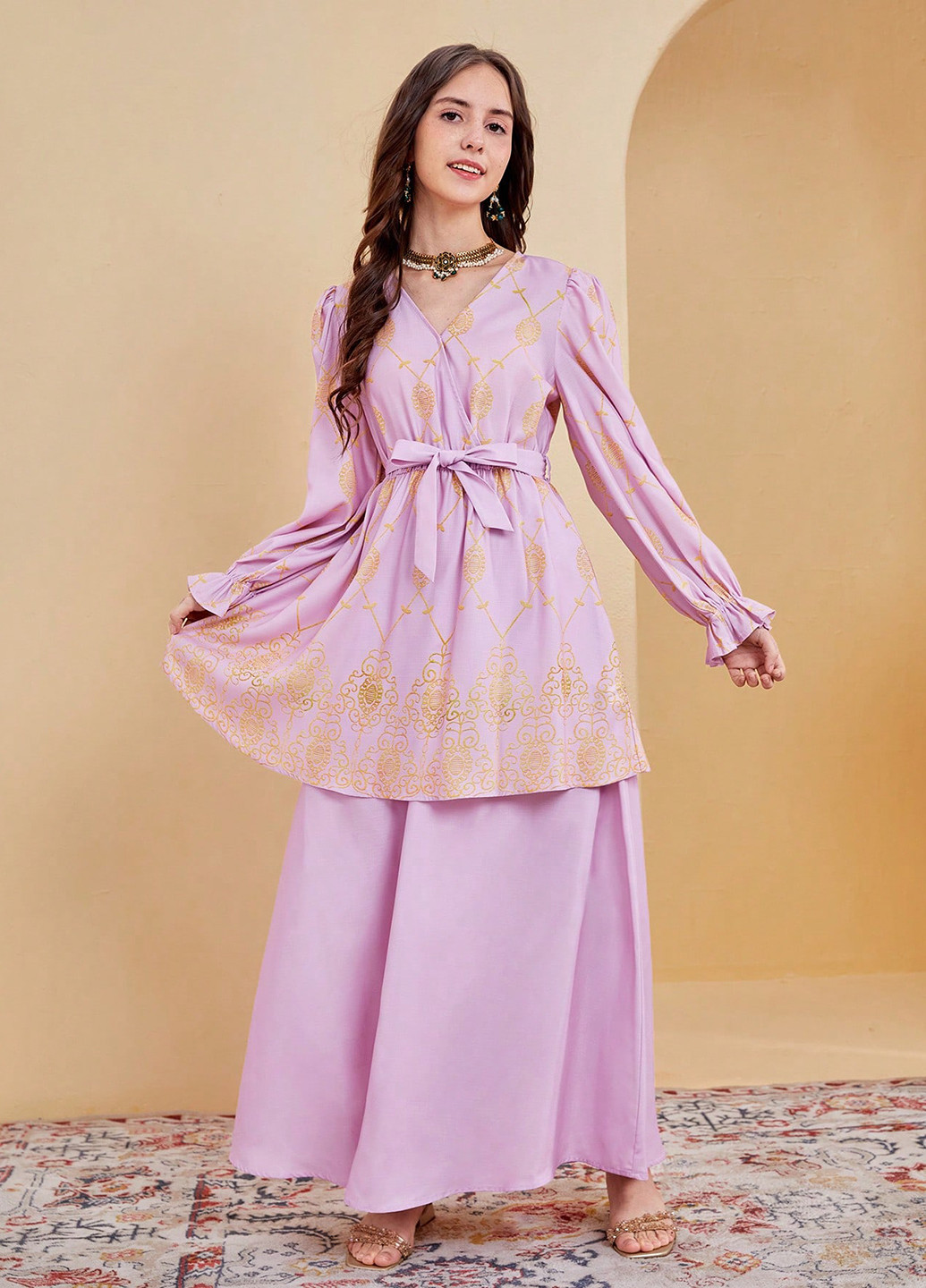 Світло-ліловий демісезонний костюм (туніка, спідниця) спідничний SHEIN
