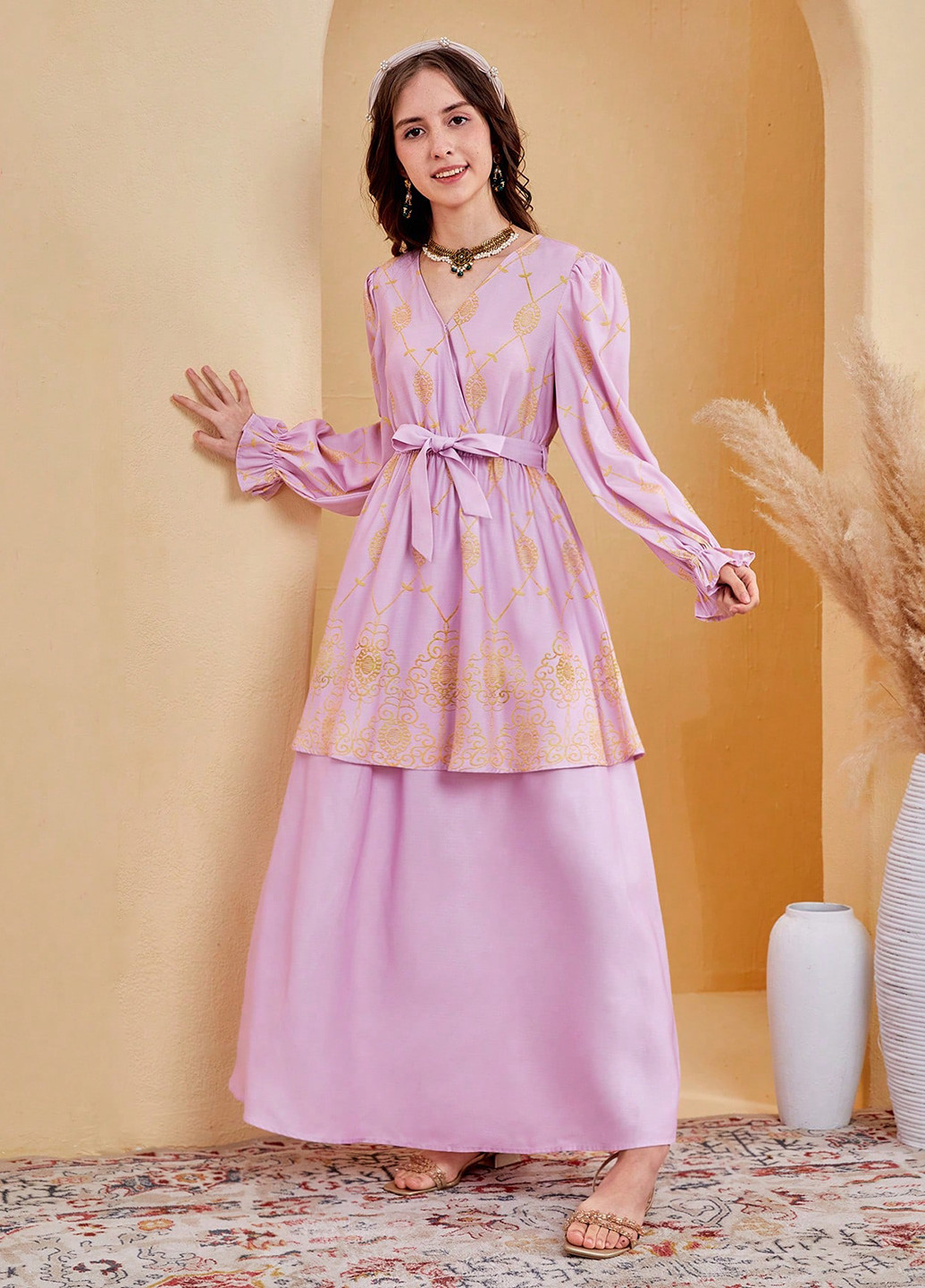 Світло-ліловий демісезонний костюм (туніка, спідниця) спідничний SHEIN