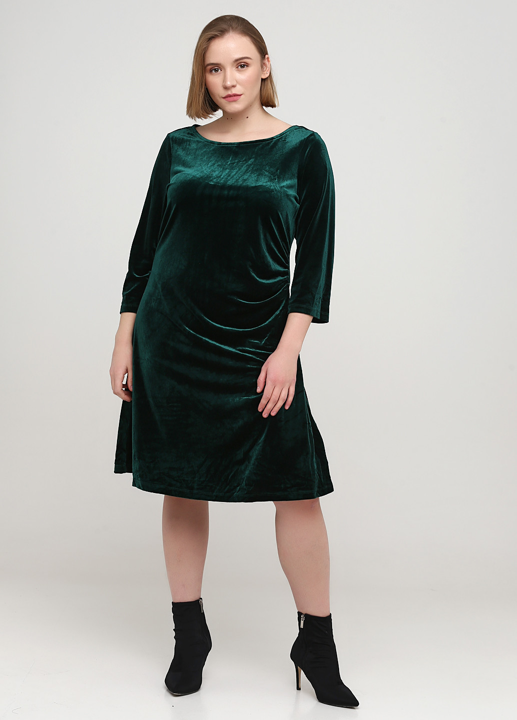 Темно-зелена коктейльна плаття, сукня кльош Signature однотонна