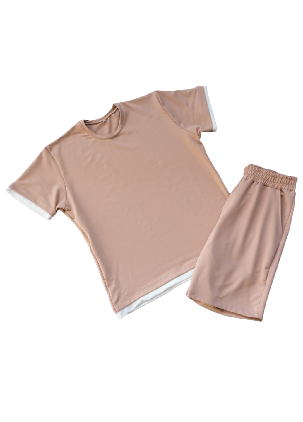 Бежевый базовый костюм (футболка и шорты) ShopnGo
