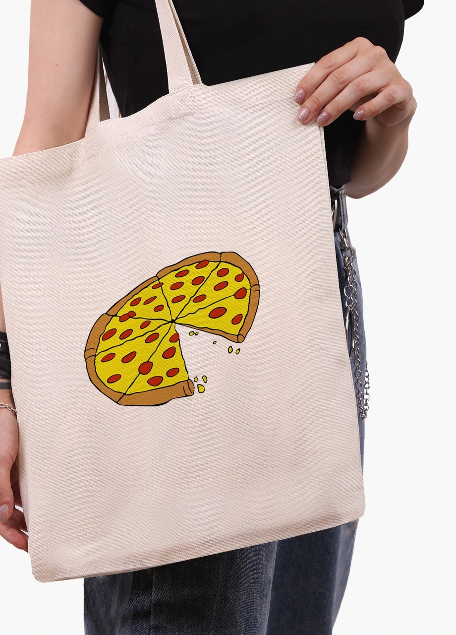 Эко сумка шоппер белая Пицца (Pizza) (9227-2078-WT) Еко сумка шоппер біла 41*35 см MobiPrint (215977475)