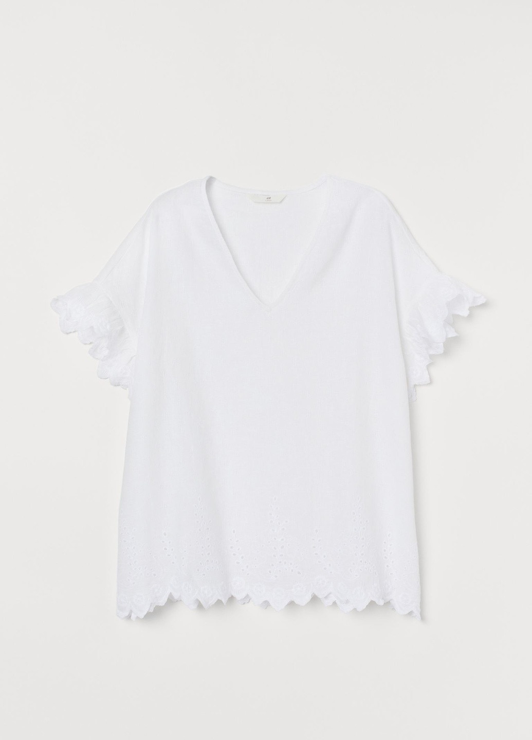 Белая летняя блуза с вышивкой лен бленд H&M женский