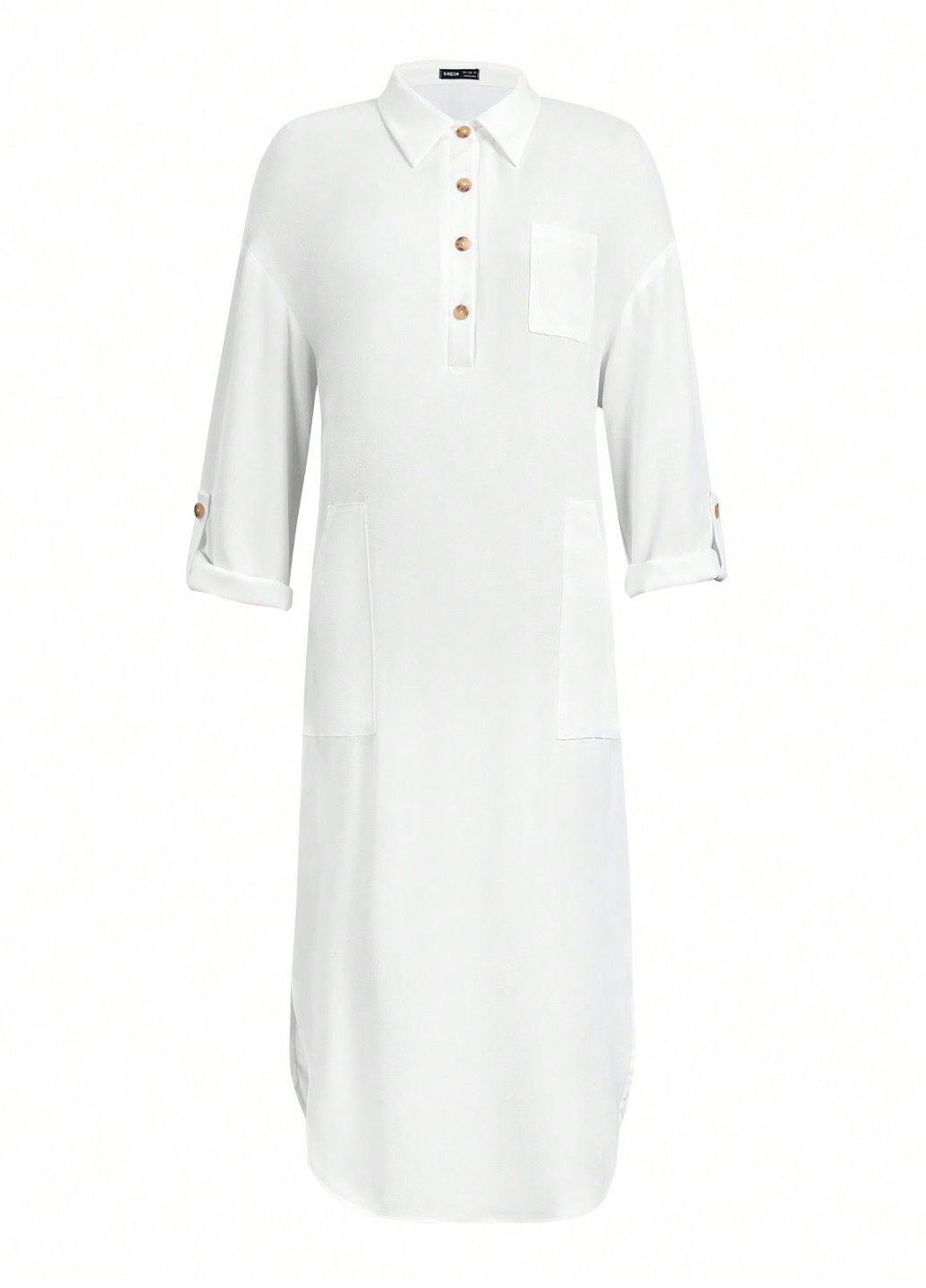 Белое кэжуал платье рубашка SHEIN однотонное