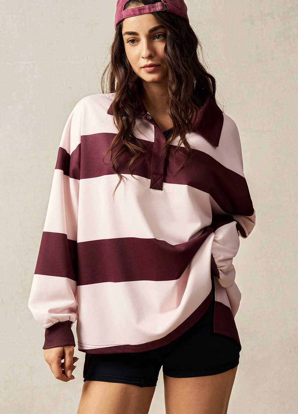 Цветная женская футболка-поло SHEIN в полоску