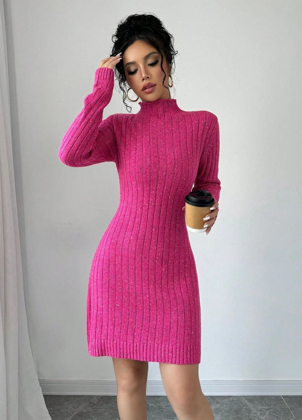 Малиновое кэжуал платье платье-свитер SHEIN однотонное