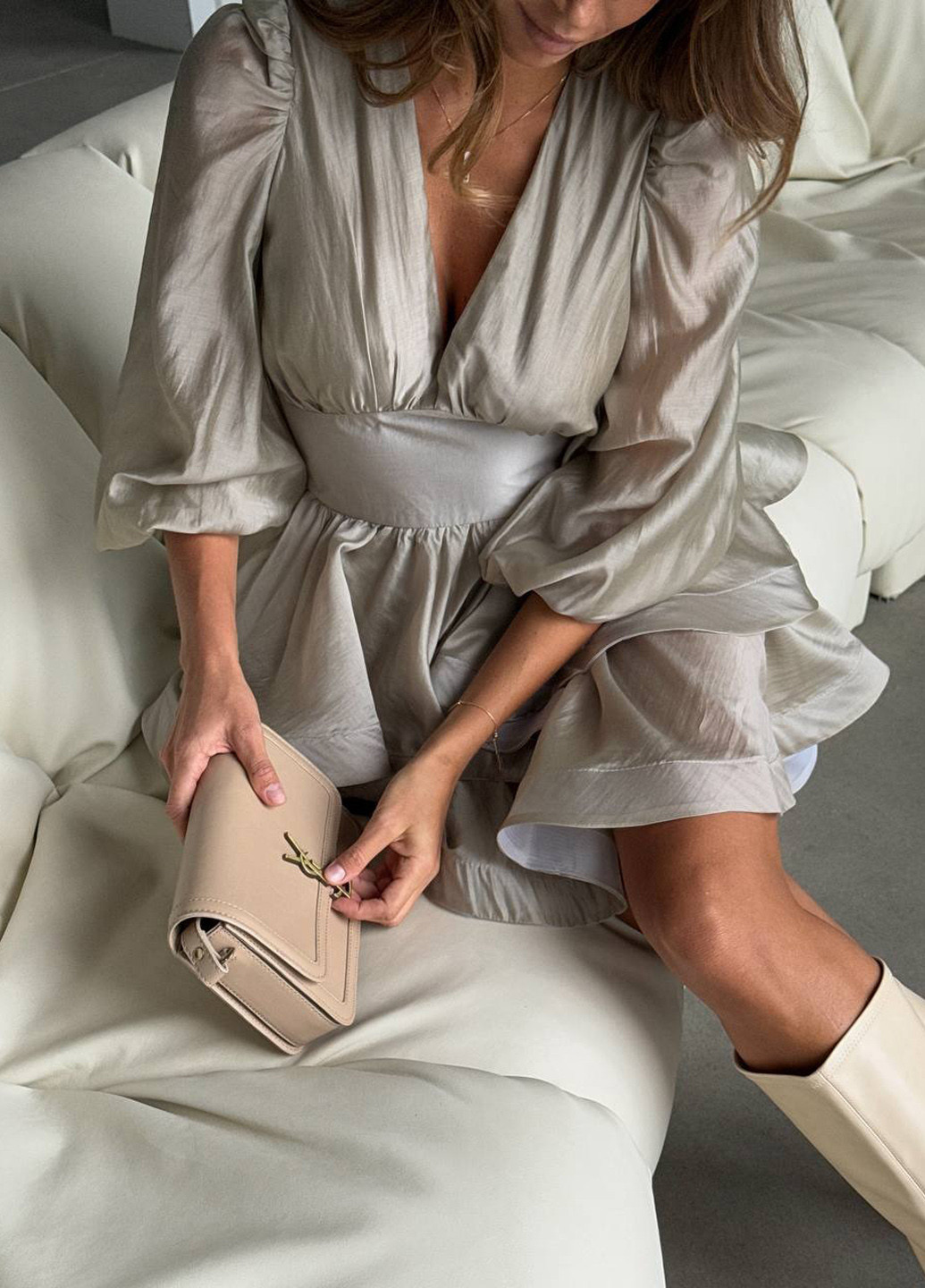 Сіро-зелена святковий, коктейльна, вечірня, кежуал сукня кльош No Brand однотонна