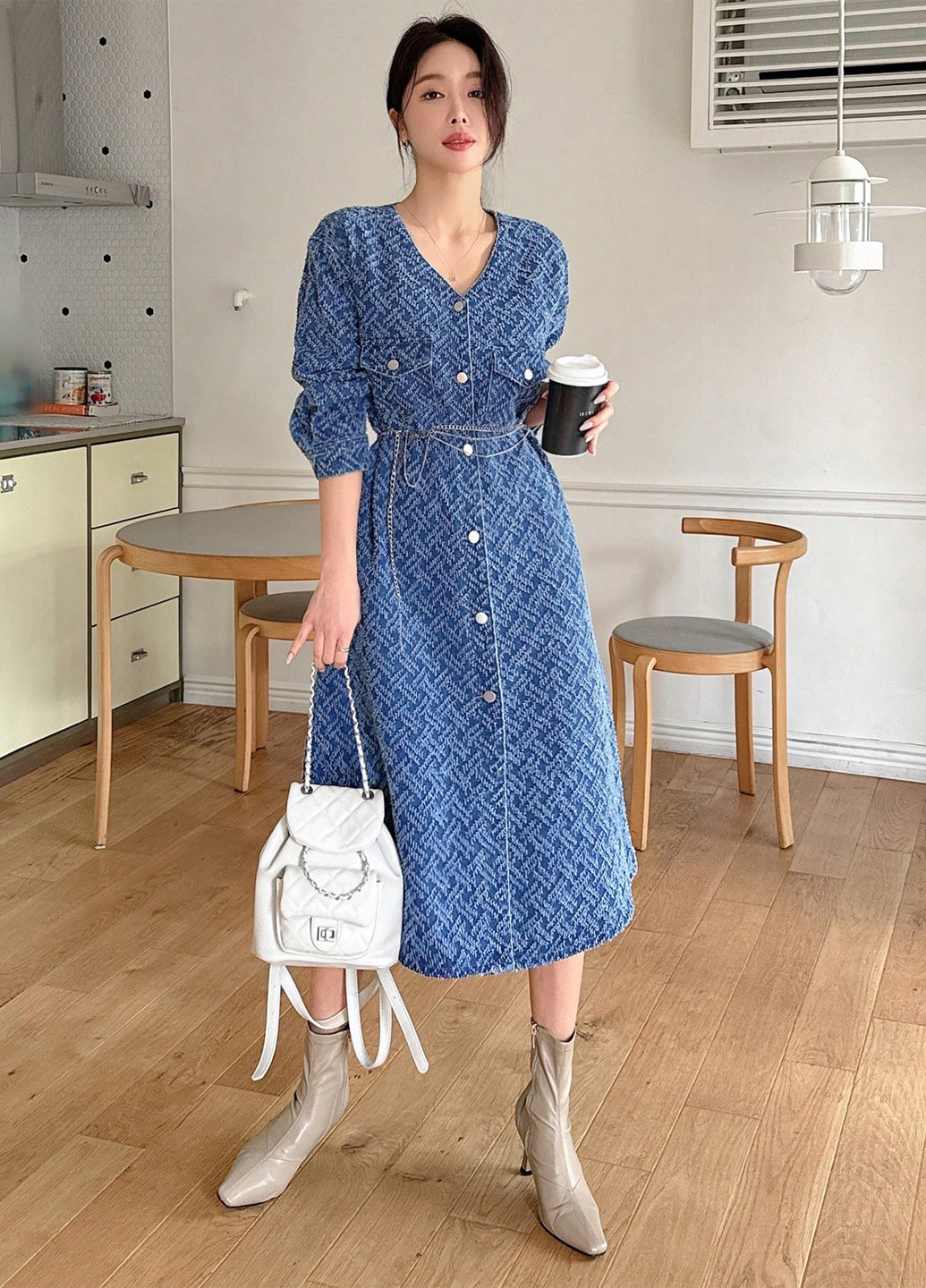 Синя джинсова, кежуал сукня а-силует SHEIN з візерунком "гусяча лапка"