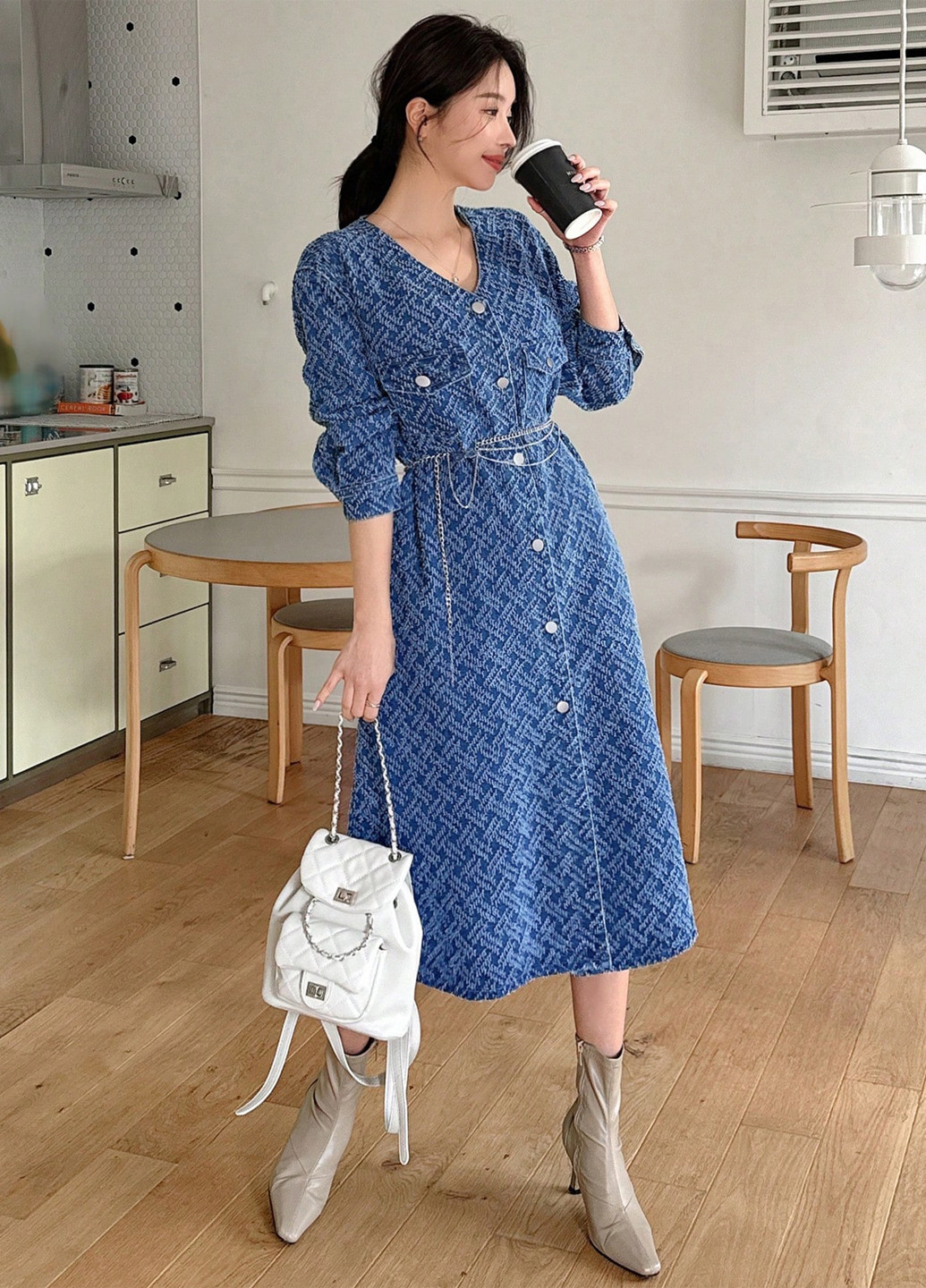 Синя джинсова, кежуал сукня а-силует SHEIN з візерунком "гусяча лапка"