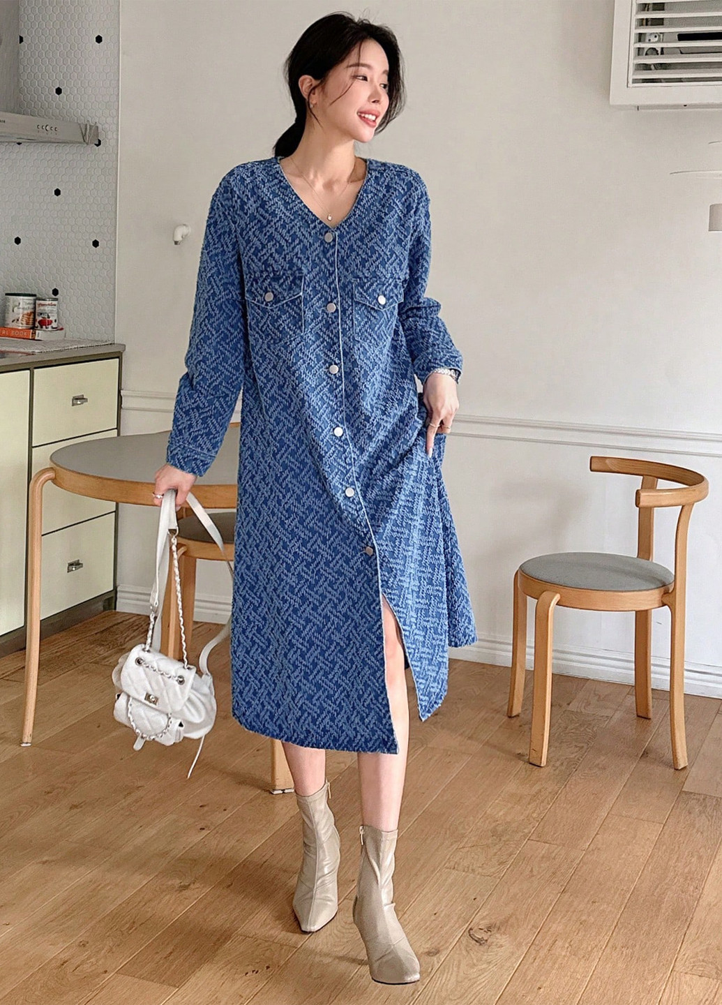 Синя джинсова, кежуал сукня а-силует SHEIN з візерунком "гусяча лапка"