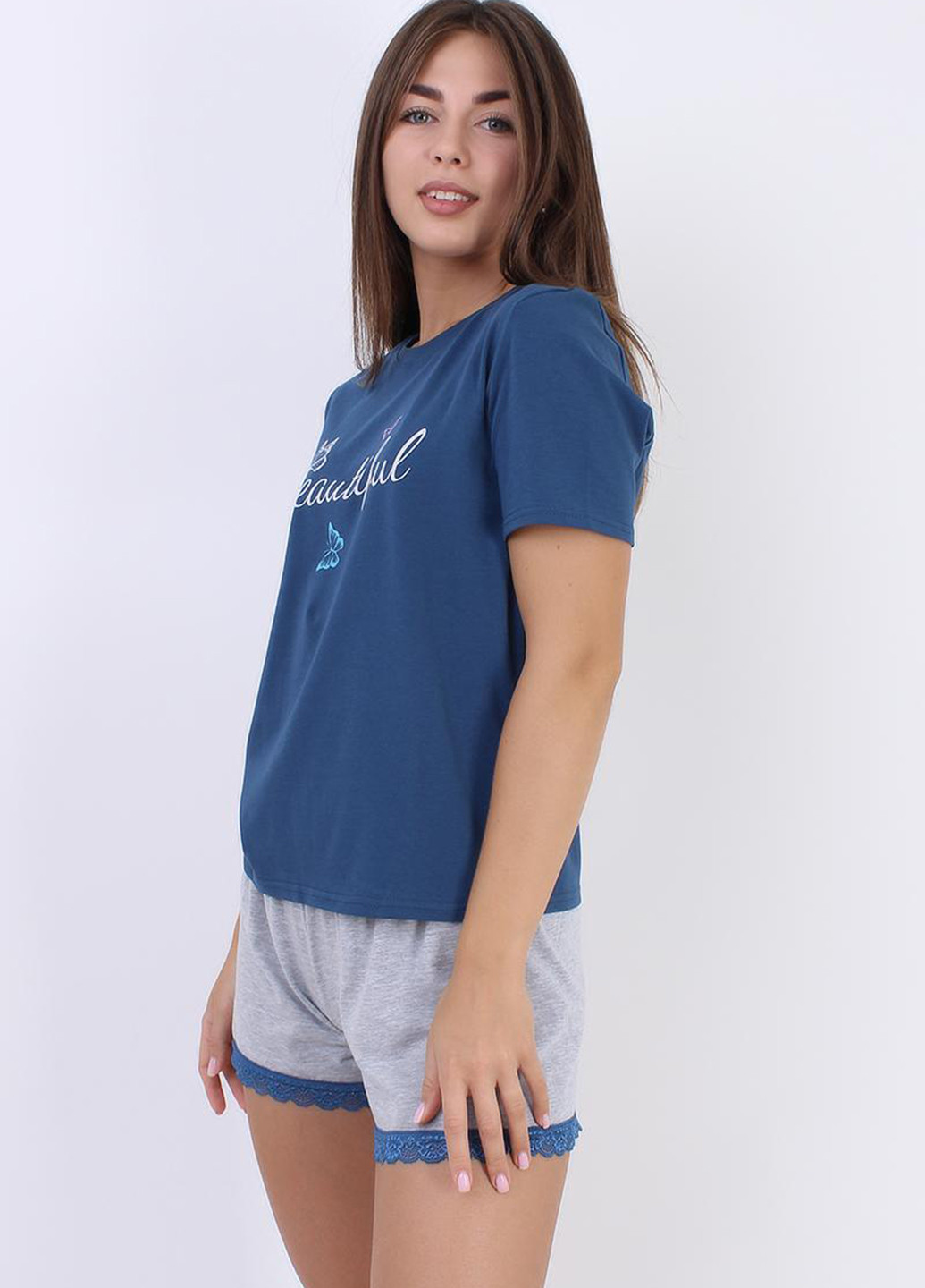 Синий демисезонный комплект (футболка, шорты) Giulia