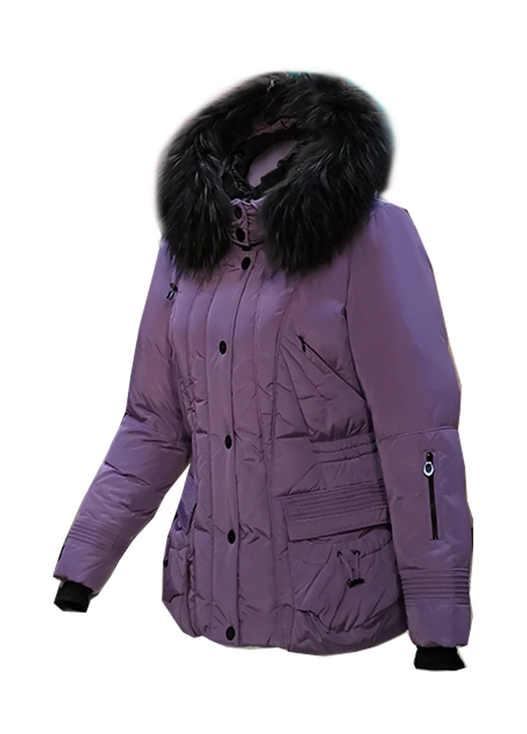 Сиреневая зимняя куртка на натуральном пуху с капюшоном с мехом енота Mirage