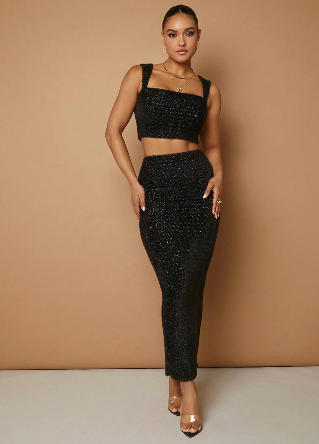 Черная вечерний, кэжуал меланж юбка SHEIN карандаш