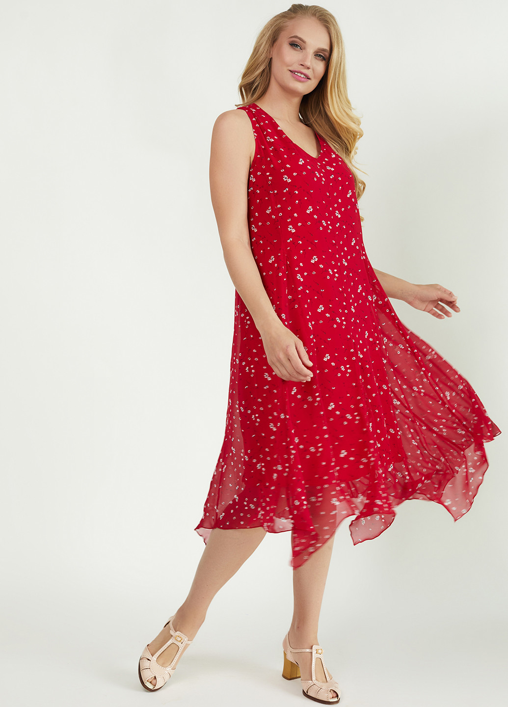 Красное кэжуал платье а-силуэт Miledi с цветочным принтом