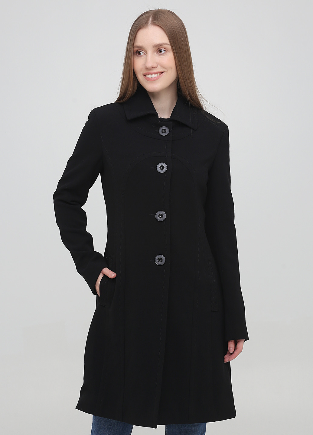 Черное демисезонное Пальто однобортное Minus