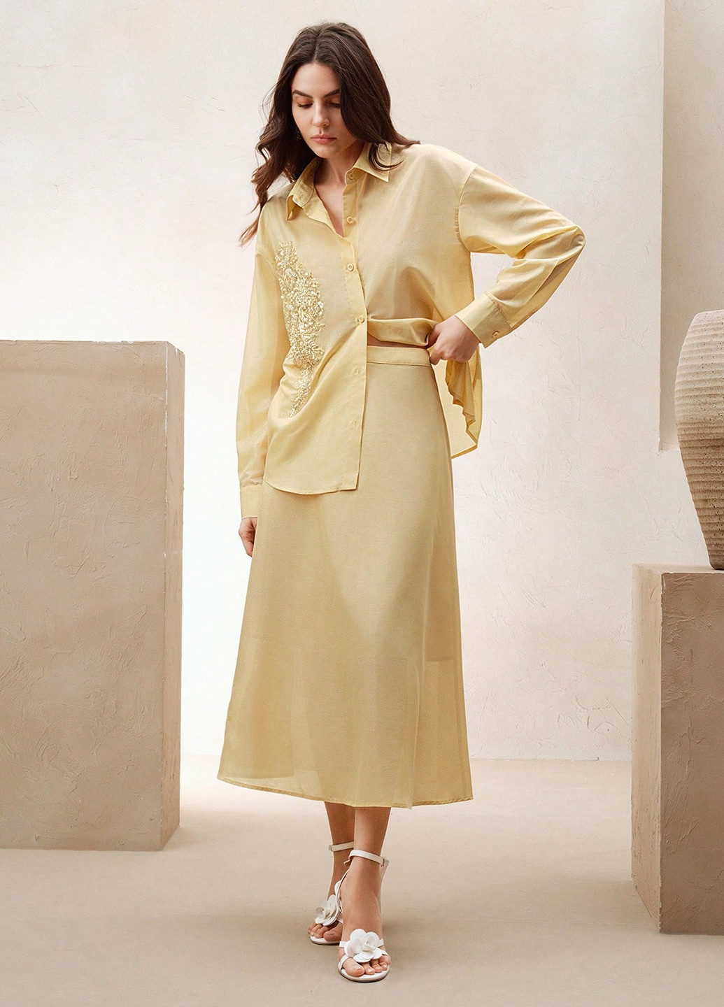 Жовтий демісезонний комплект (сорочка, спідниця) SHEIN