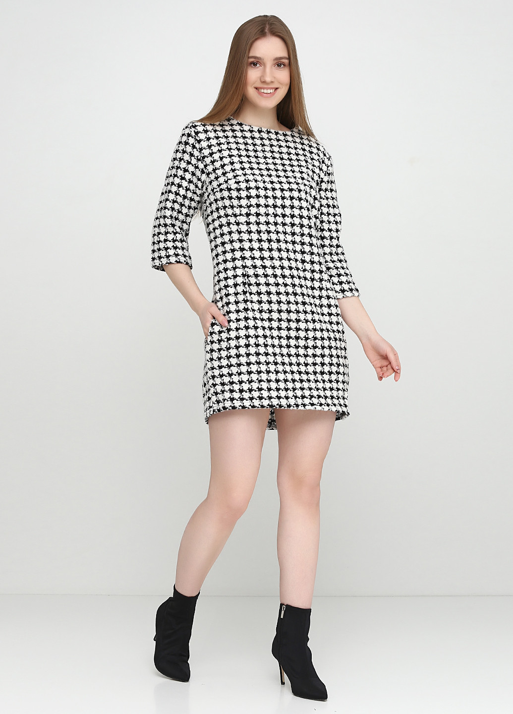 Чорно-білий кежуал сукня Zhmurchenko Brand з візерунком "гусяча лапка"