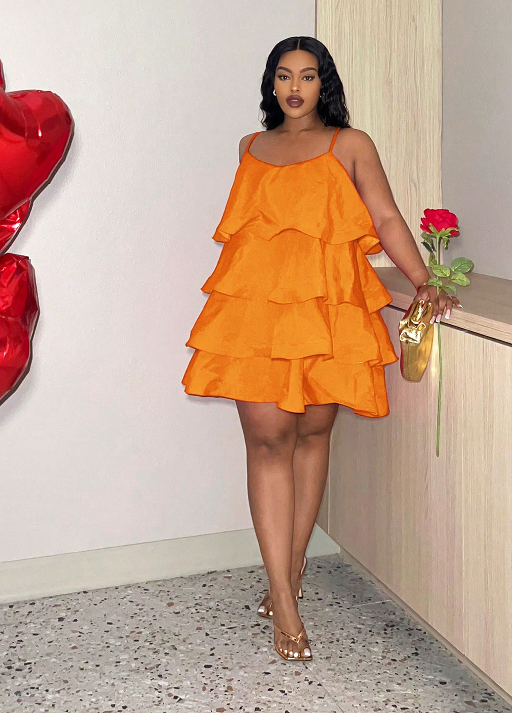 Помаранчева кежуал, коктейльна сукня бебі долл SHEIN однотонна