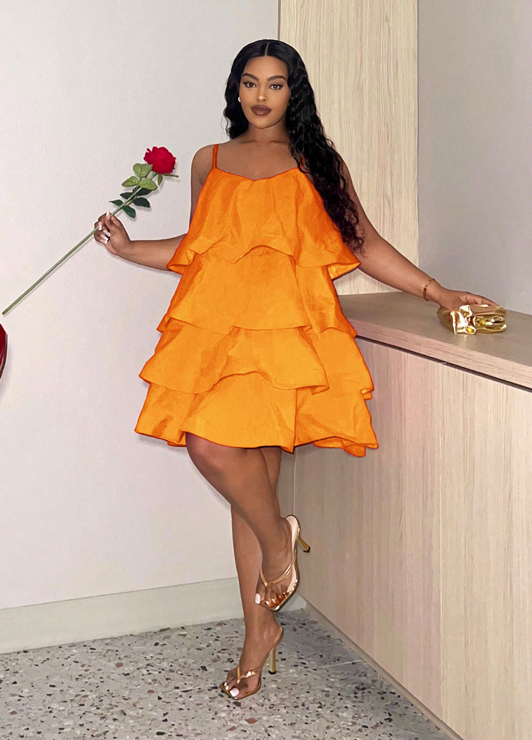 Помаранчева кежуал, коктейльна сукня бебі долл SHEIN однотонна