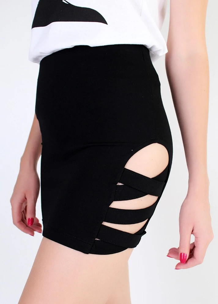 Черная кэжуал однотонная юбка женская черная Why Bee